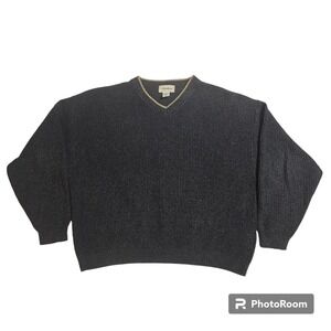 Eddie‎ Bauer Sweater XL Blue w/Tan Trim Cotton Blend